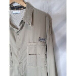 Columbia PFG XL Button Down Shirt Long Sleeve tan Fishing Vented Nylon Men’s